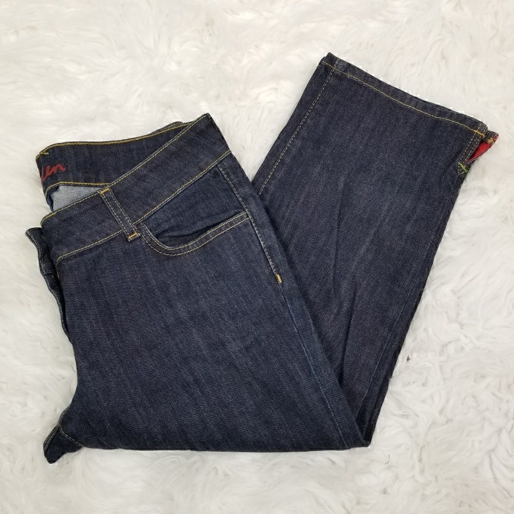 Boden Womens Size UK 10 US 6 Dark Wash Straight Leg Flap Pocket Capri Jeans